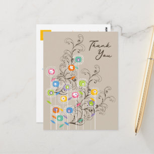 Whimsical Colorful Groovy Flower Garden Vielen Dan Postkarte