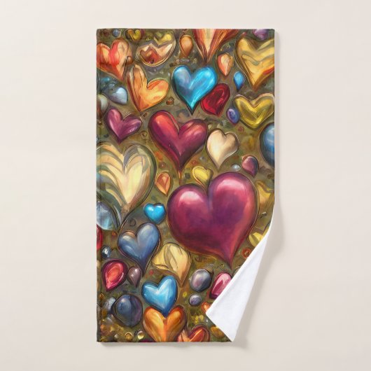 Whimsical Colorful Jewel Toned Herz Print Handtuch (Handtuch)