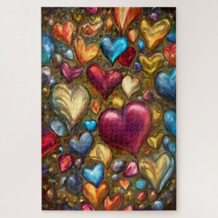 Whimsical Colorful Jewel Toned Herz Print Puzzle