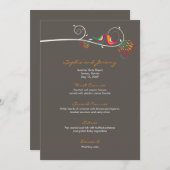 Whimsical Colorful Kissing Summer Birds Wedding Menükarte (Vorne/Hinten)