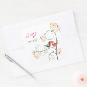 Whimsical Colorful Kissing Summer Birds Wedding Quadratischer Aufkleber (Umschlag)