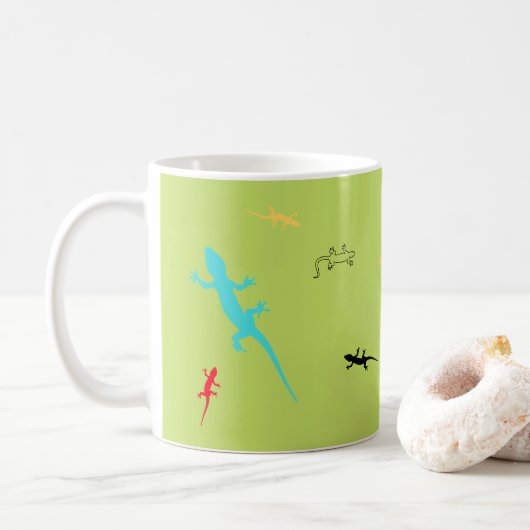 Whimsical Colorful Lizards Green Coffee Cup Kaffeetasse (Mit Donut)