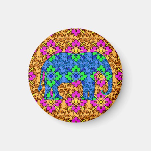 Whimsical Colorful Paisley Print Circus Elephant Magnet (Vorne)