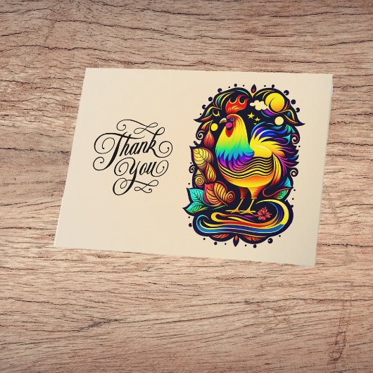 Whimsical Colorful Rooster Cartoon Dankeskarte