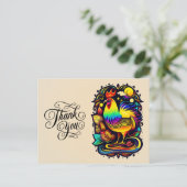 Whimsical Colorful Rooster Cartoon Vielen Dank Postkarte (Stehend Vorderseite)