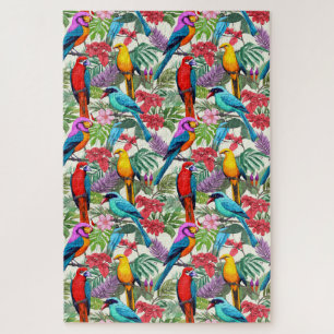 Whimsical Colorful Tropical Jungle Birds schwierig Puzzle