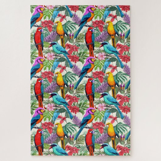 Whimsical Colorful Tropical Jungle Birds schwierig Puzzle (Vertikal)
