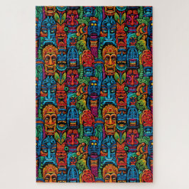 Whimsical Colorful Tropical Tiki Masken Schwierigk Puzzle