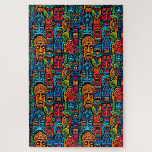 Whimsical Colorful Tropical Tiki Masken Schwierigk Puzzle