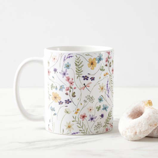 Whimsical Colorful Wildflower Spring Patterns Kaffeetasse (Mit Donut)