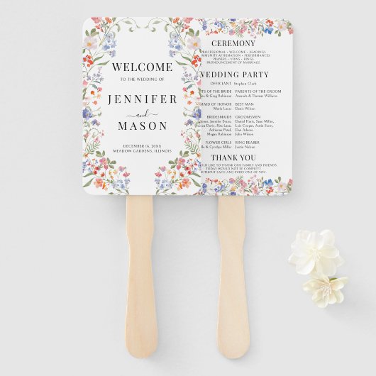 Whimsical Colorful Wildflower Wedding Program Fächer (Vorne und Hinten)