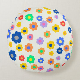 Whimsical Colorful Y2K Floral Retro fröhlich Rundes Kissen
