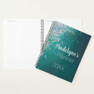 Whimsical Colorfull Glitzer auf Aquamarinen Planer