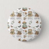 Whimsical "Compost Your Expectations" Frog & Cat P Button (Vorderseite)