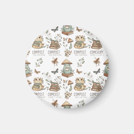 Whimsical "Compost Your Expectations" Frog & Cat P Magnet (Vorne)