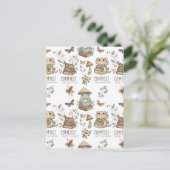 Whimsical "Compost Your Expectations" Frog & Cat P Postkarte (Stehend Vorderseite)