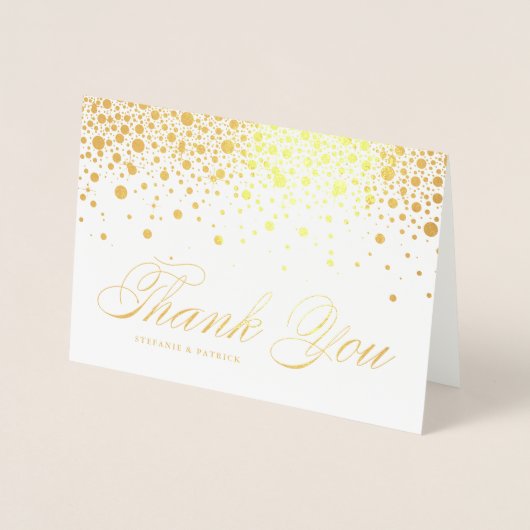 Whimsical Confetti Dots Foto Hochzeit Vielen Dank Folienkarte (Vorderseite)