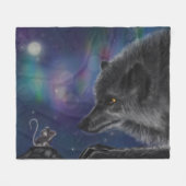 Whimsical Conversation: Wolf und Maus Fleecedecke (Vorderseite (Horizontal))