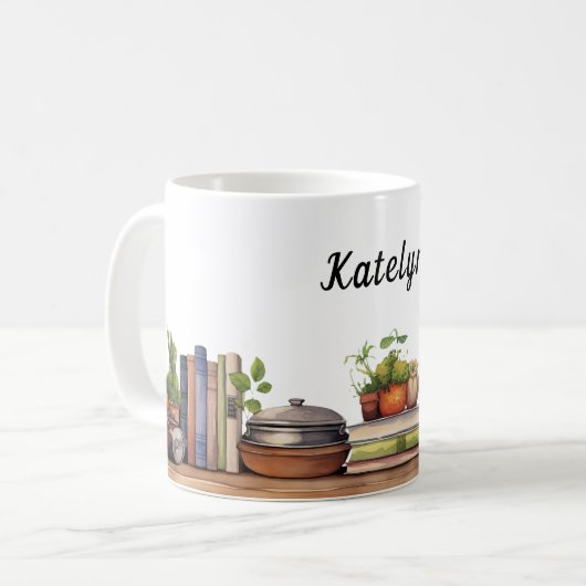 Whimsical Cookbook Shelf Personalisiert Kaffeetasse (Vorderseite Links)