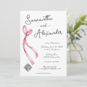 Whimsical Coquette Bow Glam Monogram Wedding Einladung (Stehend Vorderseite)