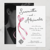 Whimsical Coquette Bow Glam Monogram Wedding Einladung (Vorne/Hinten)