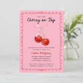 Whimsical Coquette Cherry auf Top Baby Dusche Einladung (Stehend Vorderseite)