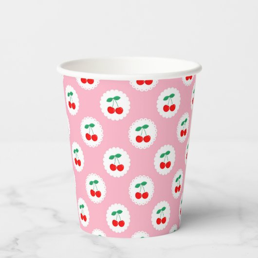 Whimsical Coquette Cherry auf Top Baby Dusche Pappbecher (Rückseite)