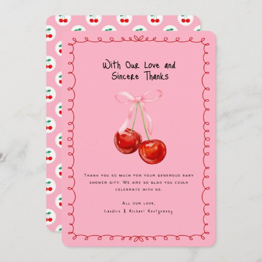Whimsical Coquette Cherry oben Danke Einladung (Vorne/Hinten)