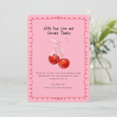 Whimsical Coquette Cherry oben Danke Einladung (Stehend Vorderseite)