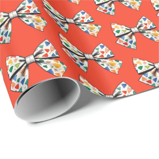 Whimsical Coquette farbenfrohe rote Bow Muster Geschenkpapier (Rolleneckpunkt)