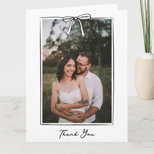 Whimsical Coquette Handgeschriebene Bow Wedding Dankeskarte (Vorderseite)