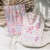 Whimsical Coquette Teddy Bär Pink Hand gezogen Einladung
