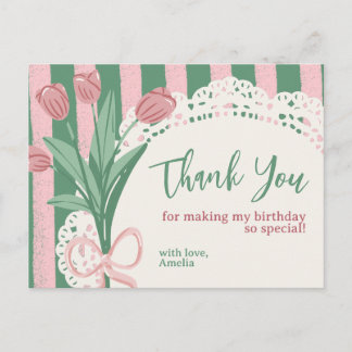 Whimsical Coquette Tulip & Bow Custom Thank You Postkarte