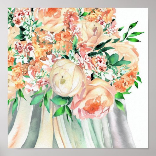 Whimsical Coral, Bridal Cascading Bouquet 1, Poster (Vorne)
