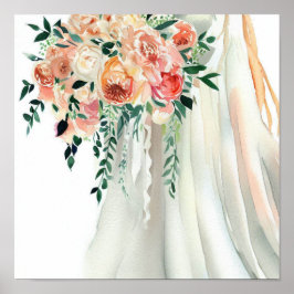 Whimsical Coral, Bridal Cascading Bouquet 2, Poster