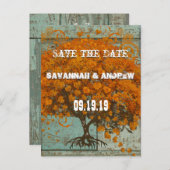 Whimsical Coral Heart Leaf Tree Save the Date Ankündigungspostkarte (Vorne/Hinten)