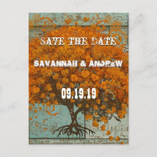 Whimsical Coral Heart Leaf Tree Save the Date Ankündigungspostkarte (Vorderseite)