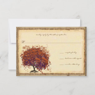Whimsical Coral-Pflaume-Herz-Baum-Hochzeits-Einlad RSVP Karte