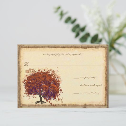 Whimsical Coral Pum Heart Tree Einladung Hochzeit (Stehend Vorderseite)