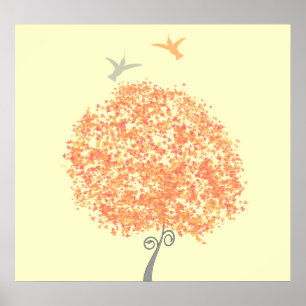 Whimsical Coral und Grauer Baum - passende Einladu Poster