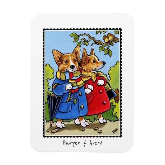 Whimsical Corgi Dog Illustration Individuelle Name Magnet (Vertikal)
