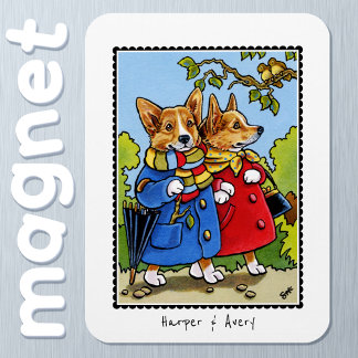 Whimsical Corgi Dog Illustration Individuelle Name Magnet
