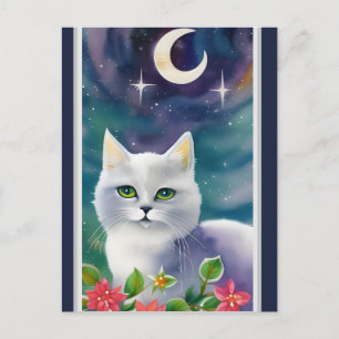 Whimsical Cosmic Kitty Watercolor Postcard Postkarte