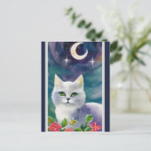 Whimsical Cosmic Kitty Watercolor Postcard Postkarte (Stehend Vorderseite)