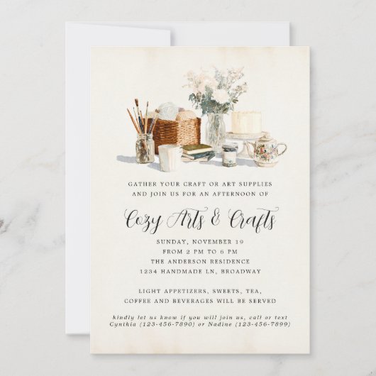 Whimsical Cosy Crafting Party Arts Teezeremonie Pa Einladung (Vorderseite)