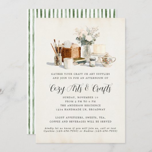 Whimsical Cosy Crafting Party Arts Teezeremonie Pa Einladung (Vorne/Hinten)