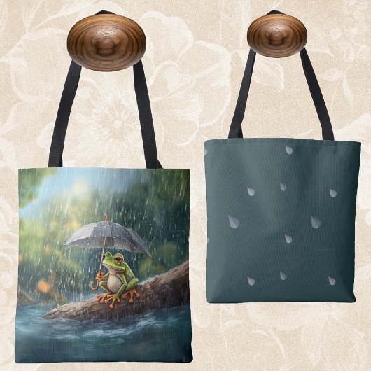 Whimsical Cotattcore Frog Rainy Day Ästhetik Tasche