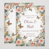 Whimsical Cotattcore Wildblume Butterfly Wedding Einladung (Vorne/Hinten)