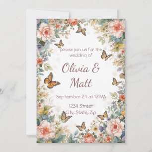Whimsical Cotattcore Wildblume Butterfly Wedding Einladung