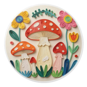 Whimsical Cottage Core Pilze & Blumen Keramikknauf